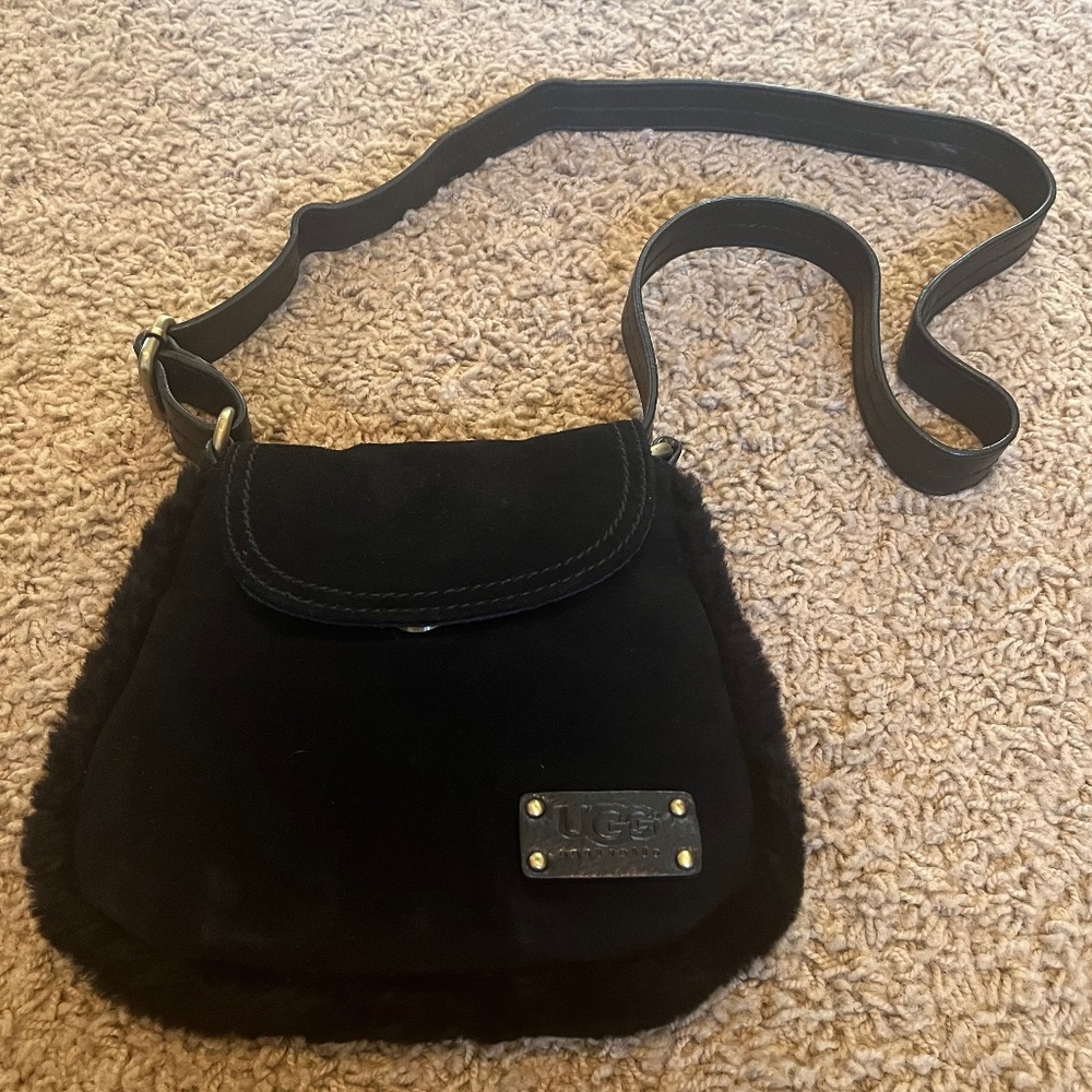NWOT UGG Mini Suede with Fur Trim Crossbody or Shoulder Purse